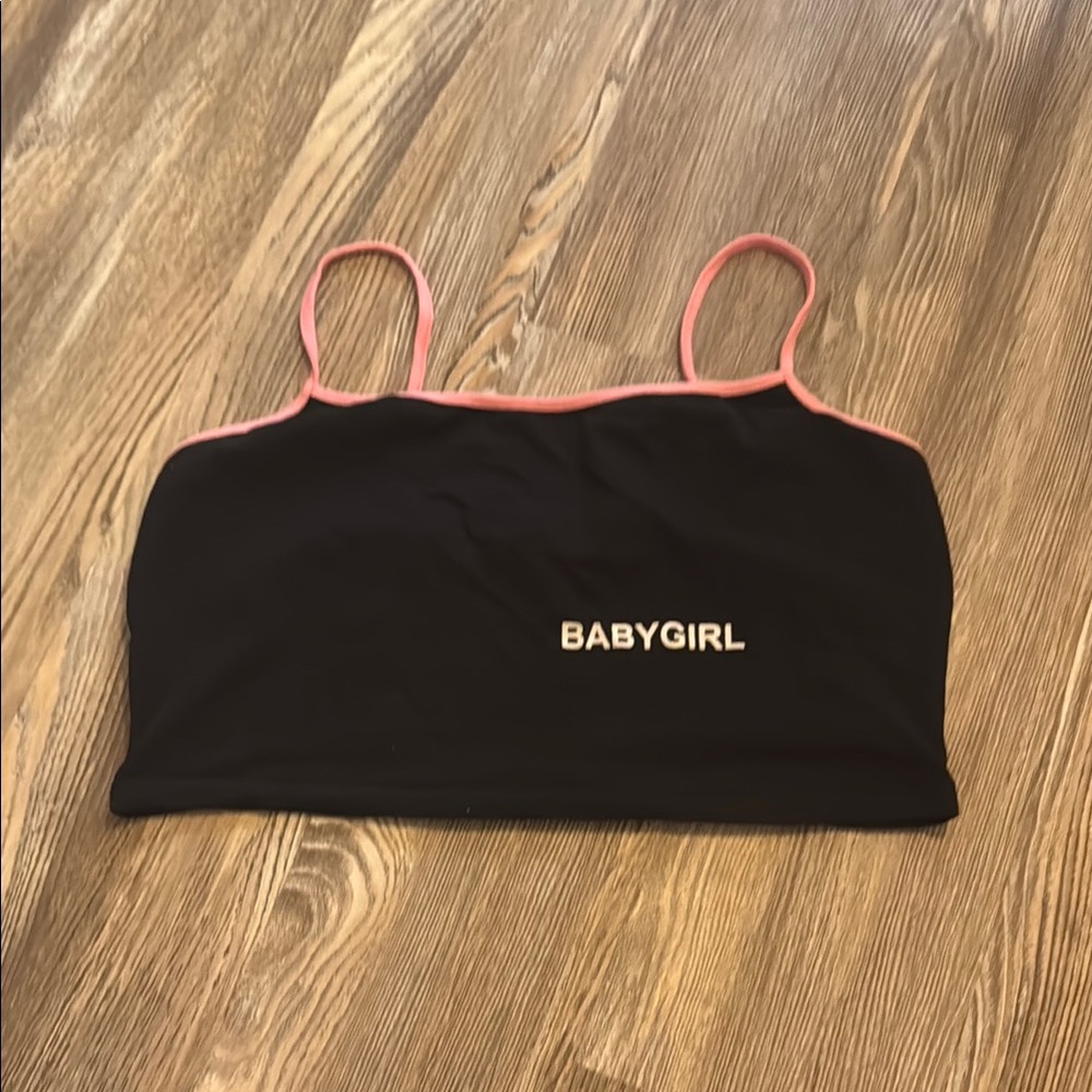 Black Crop Top with Pink Trim
